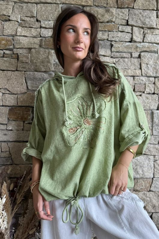 Rustic Nature Linen Blend Hippie Shake Hoodie Washed Lawn